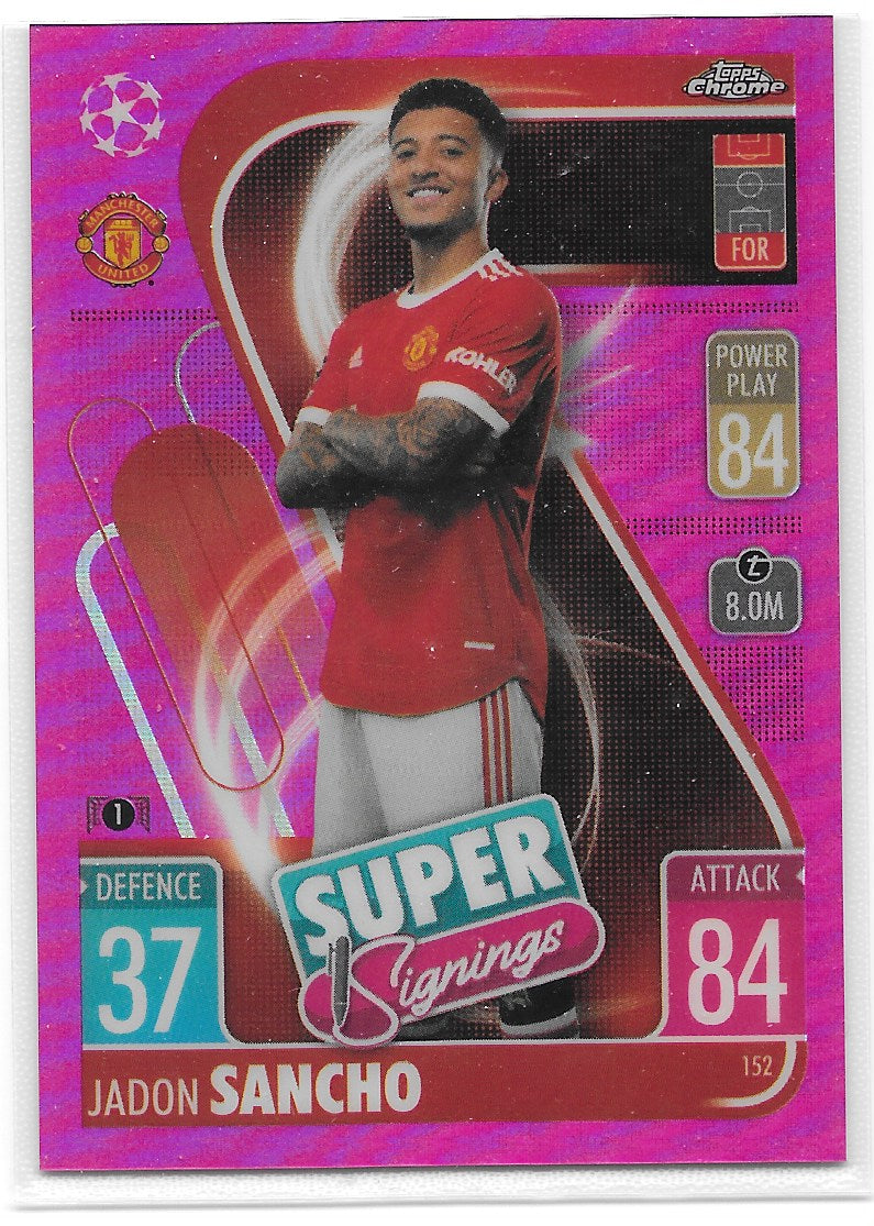 Jadon Sancho (Manchester United) Pink Refractor /199 Super Signings Topps Chrome Match Attax UEFA 21-22