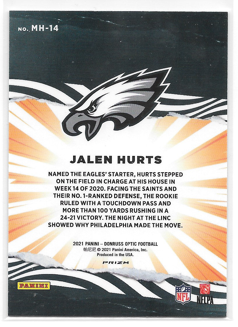 Jalen Hurts (Philadelphia Eagles) My House Prizm Panini Donruss Optic Football 2021