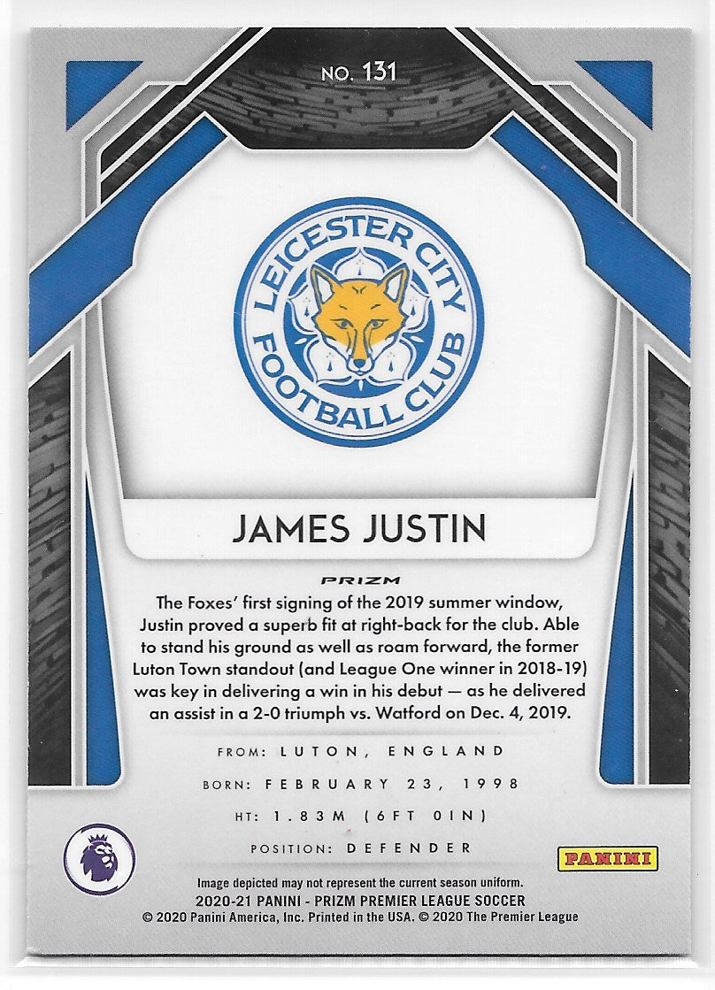 James Justin (Leicester City) Pink Ice RC Panini Prizm Premier League 20-21