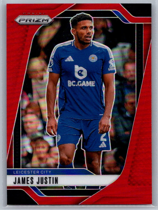 James Justin (Leicester City) Red Prizm /199 Panini Prizm Premier League 24-25