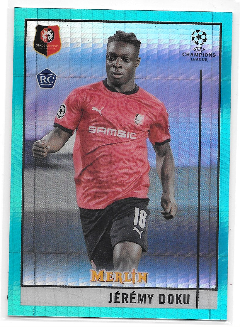 Jeremy Doku (Stade Rennais FC) Aqua Prism RC Topps Merlin Chrome 20-21