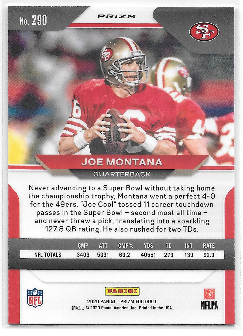 Joe Montana (San Francisco 49ers) Red White Blue Panini Prizm Football 2020