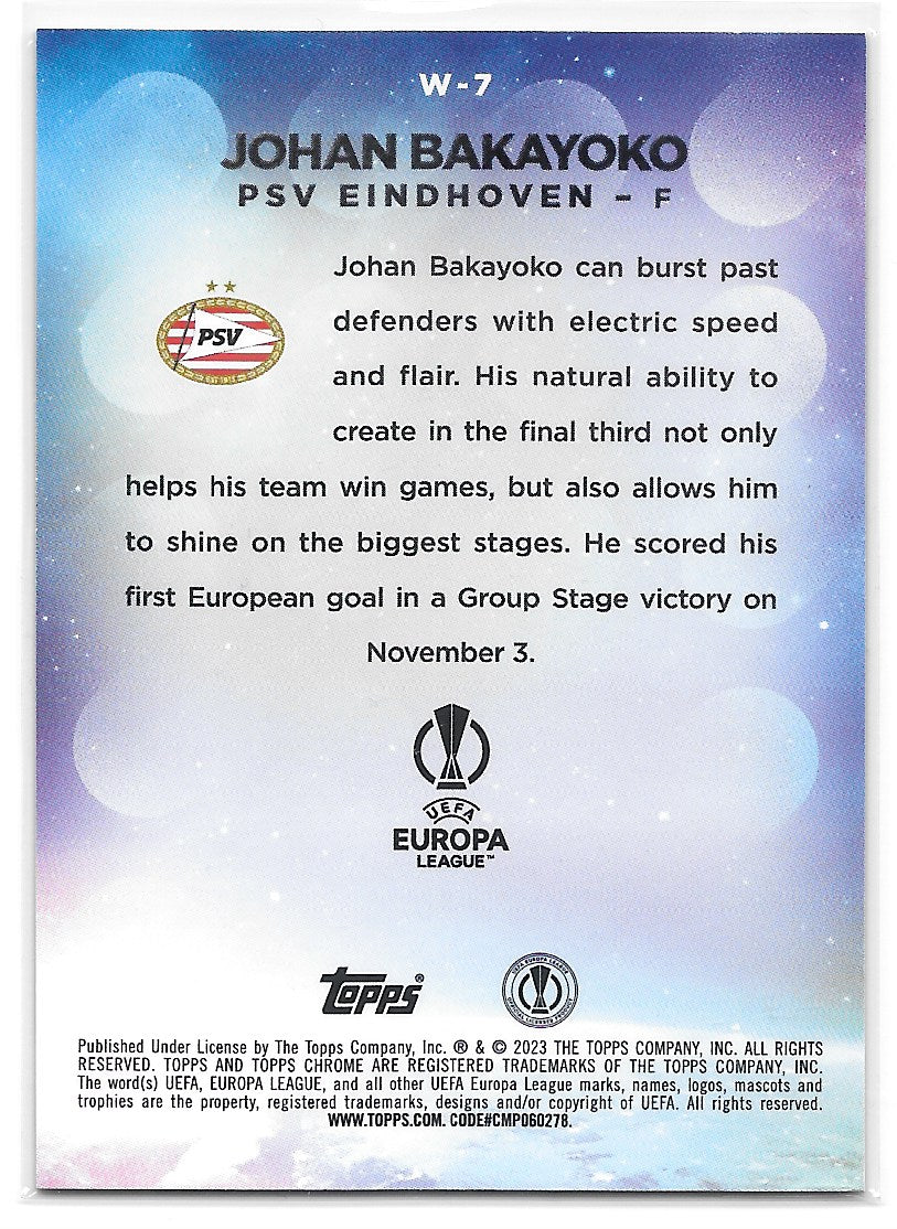 Johan Bakayoko (PSV Eindhoven) Wonderkids RC Topps Chrome UCC 22-23