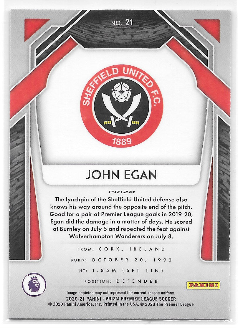 John Egan (Sheffield United) Blue Pulsar Panini Prizm Premier League 20-21