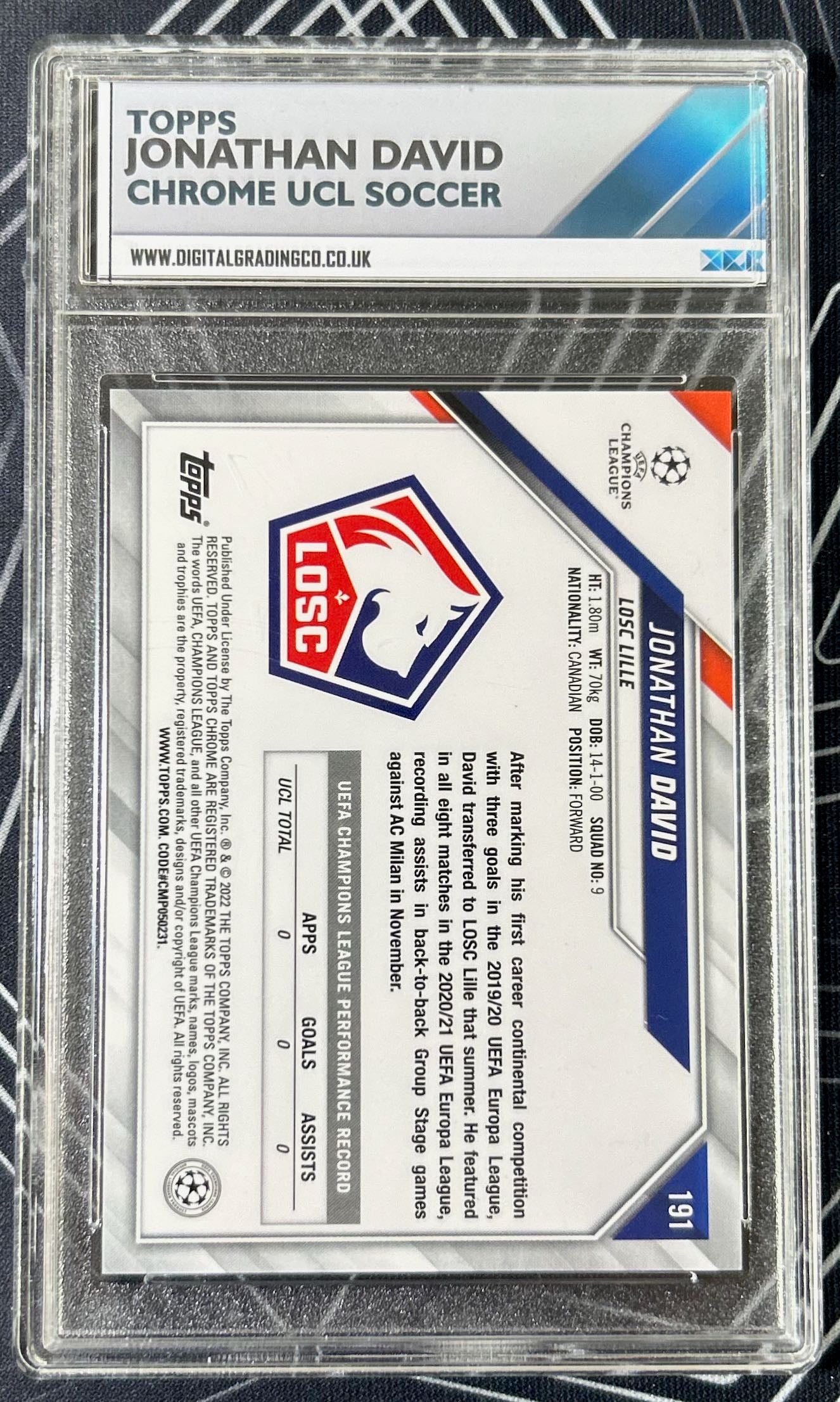 Jonathan David (LOSC Lille) Speckle Refractor RC Topps Chrome UCL 21-22 DGC 90