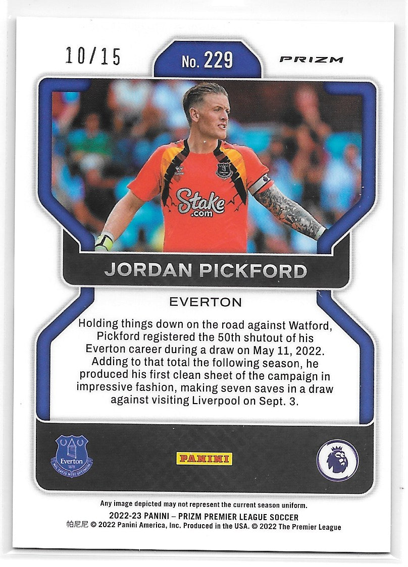 Jordan Pickford (Everton) Red Blue Purple Choice /15 Panini Prizm Premier League 22-23