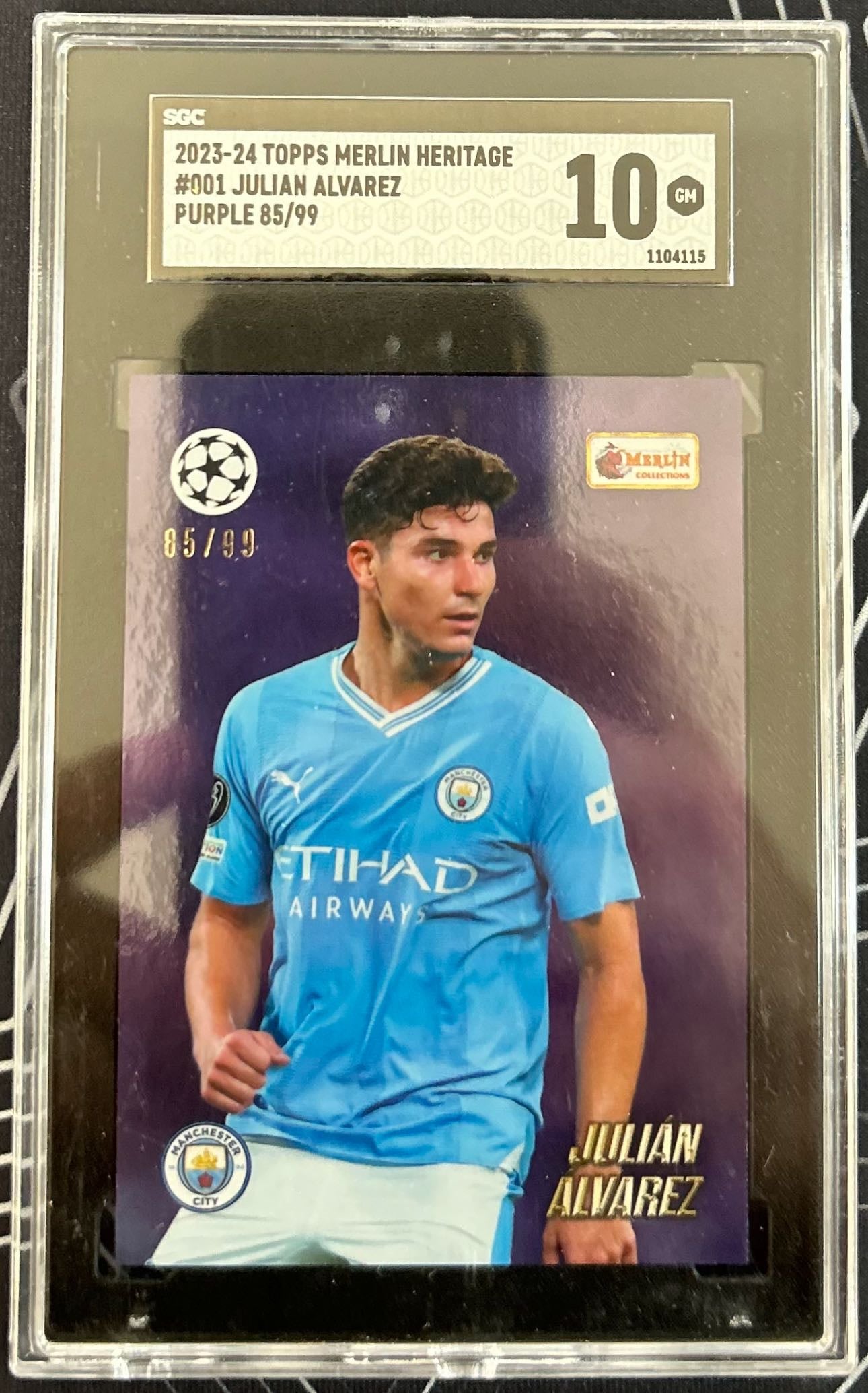 Julian Alvarez (Manchester City) Purple /99 Topps Merlin Heritage UCC 23-24 SGC 10 Pop 1