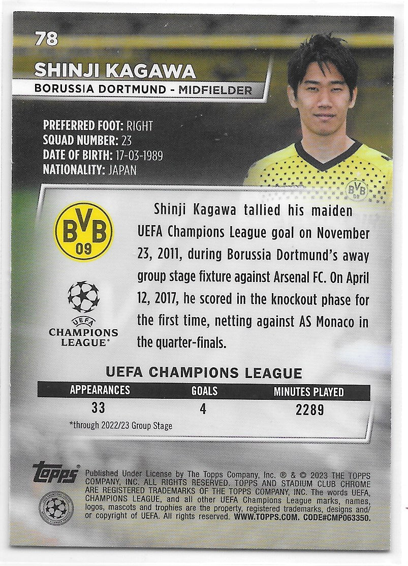 Shinji Kagawa (Borussia Dortmund) Blue Prism Refractor Topps Stadium Club Chrome 22-23