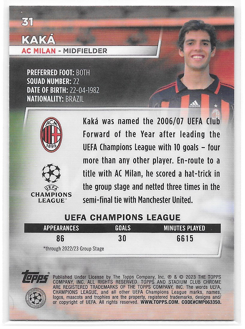 Kaka (AC Milan) Base Topps Stadium Club Chrome 22-23