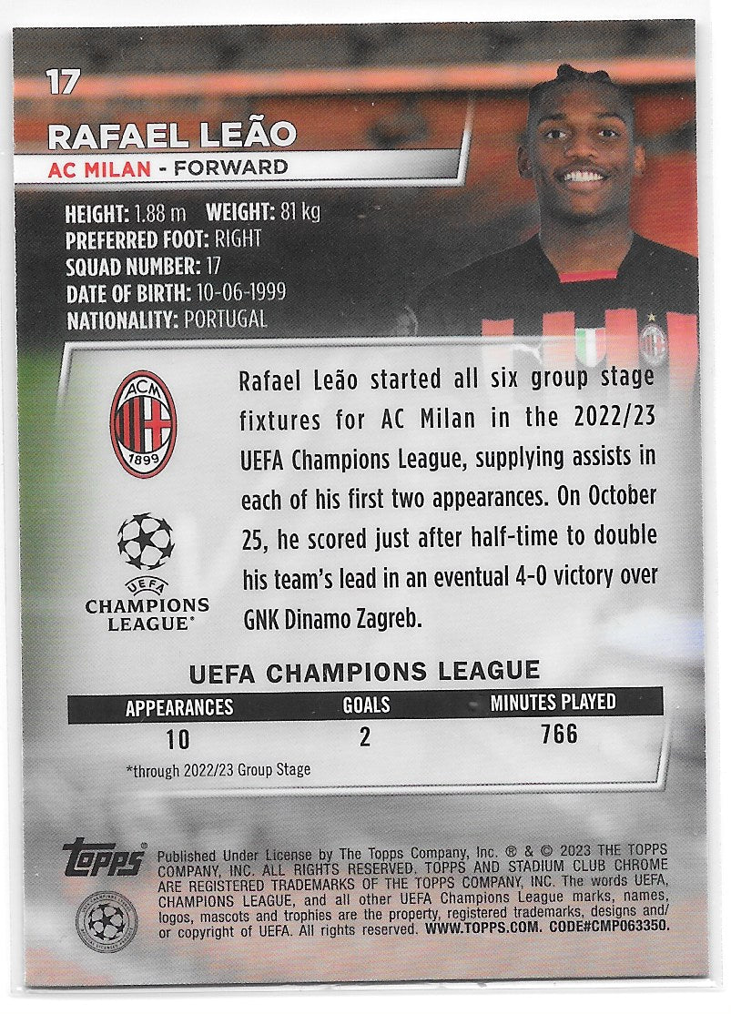 Rafael Leao (AC Milan) Blue Prism Refractor Topps Stadium Club Chrome 22-23