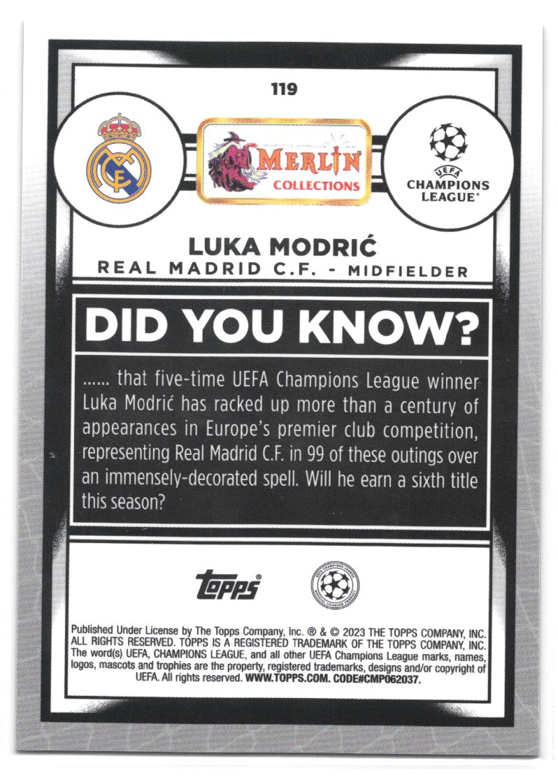 Luka Modric (Real Madrid) Aqua Prism Refractor Topps Merlin Chrome UCC 22-23