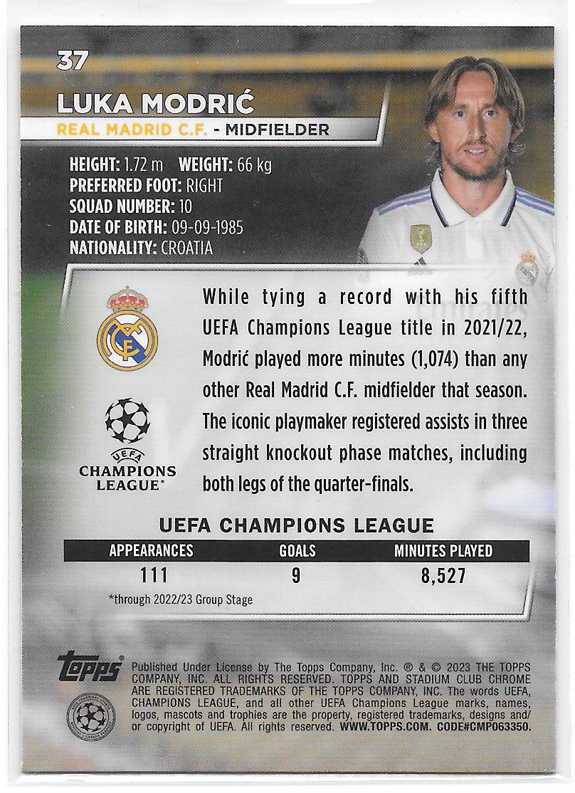 Luka Modric (Real Madrid CF) Blue Prism Refractor Topps Stadium Club C ...