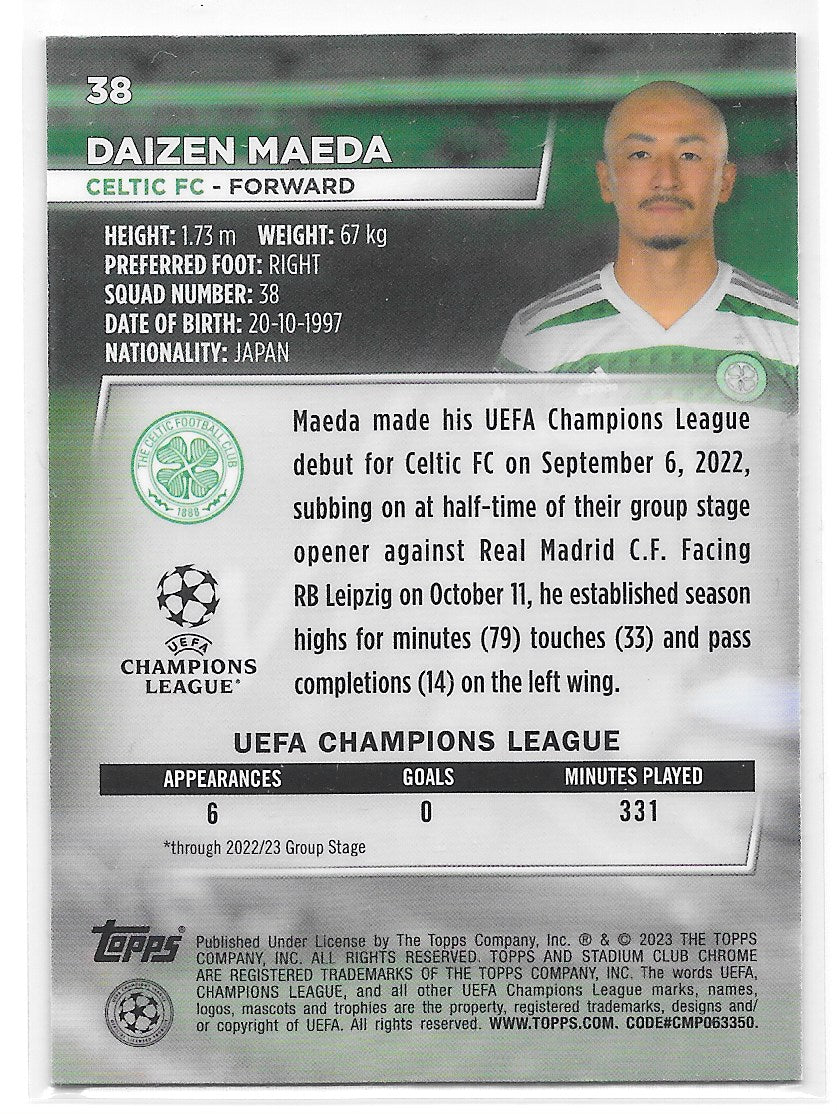 Daizen Maeda (Celtic FC) Blue Prism Refractor Topps Stadium Club Chrome 22-23