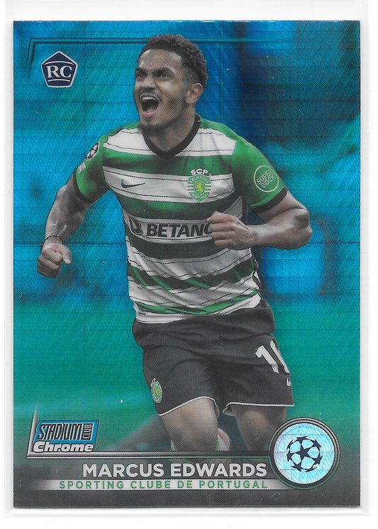 Marcus Edwards (Sporting Clube) Blue Prism Refractor RC Topps Stadium Club Chrome 22-23