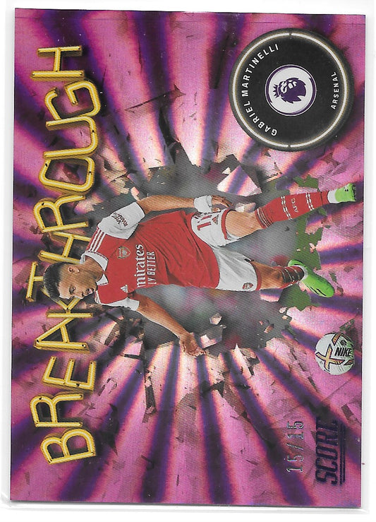 Gabriel Martinelli (Arsenal) Breakthrough Purple Laser /15 Panini Score Premier League 22-23