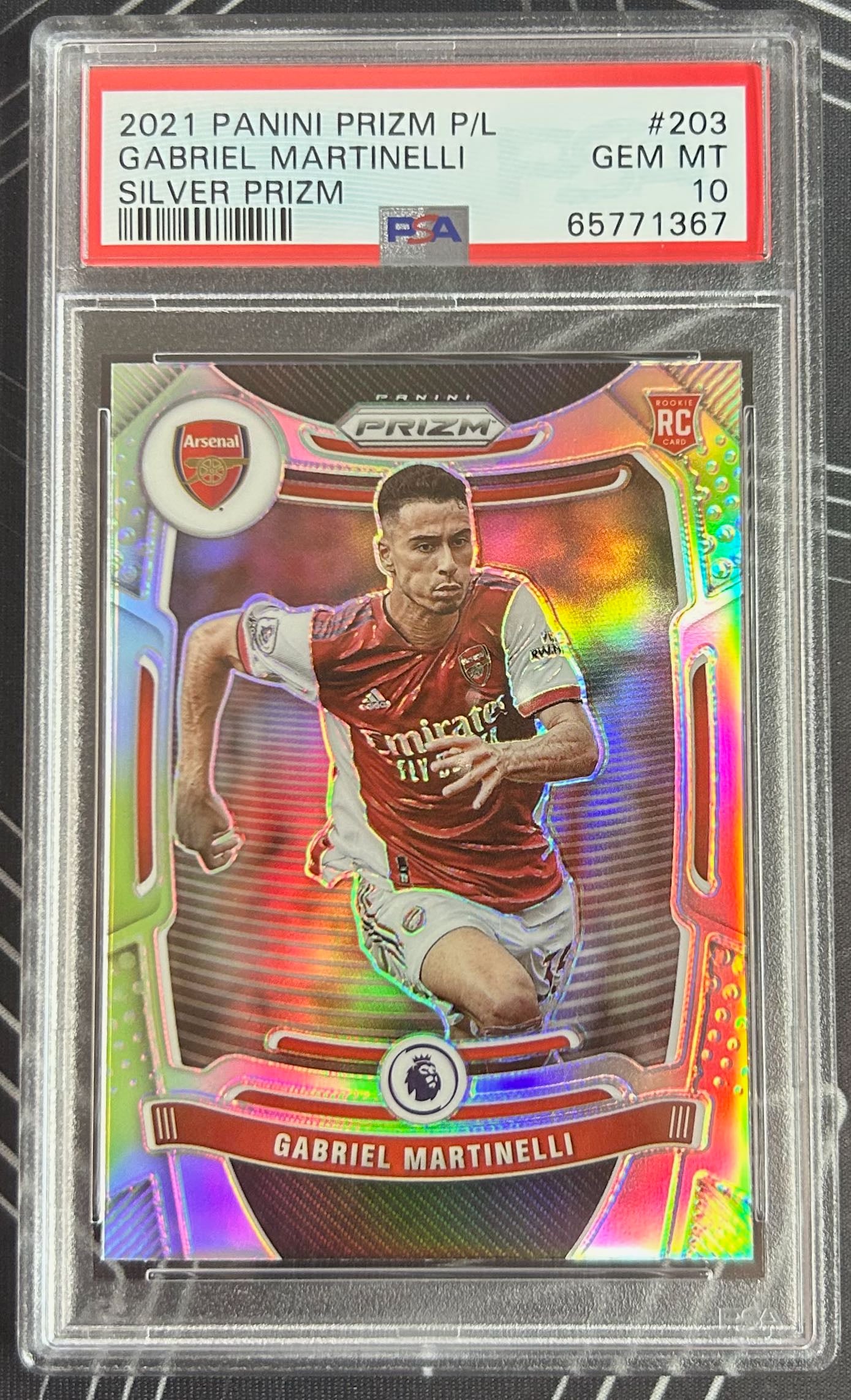 Gabriel Martinelli (Arsenal) Silver Prizm RC Panini Prizm Premier League 2021-22 PSA 10