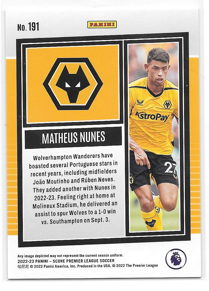 Matheus Nunes (Wolves) Silver Swirl /25 RC Panini Score Premier League 22-23