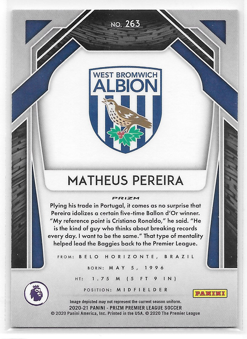 Matheus Pereira (West Bromwich Albion) Pink Ice RC Panini Prizm Premier League 20-21