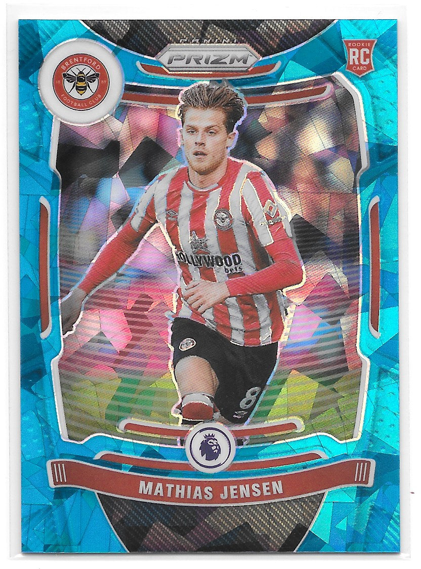 Mathias Jensen (Brentford FC) Blue Ice Prizm /75 RC Panini Prizm Premier League 21-22