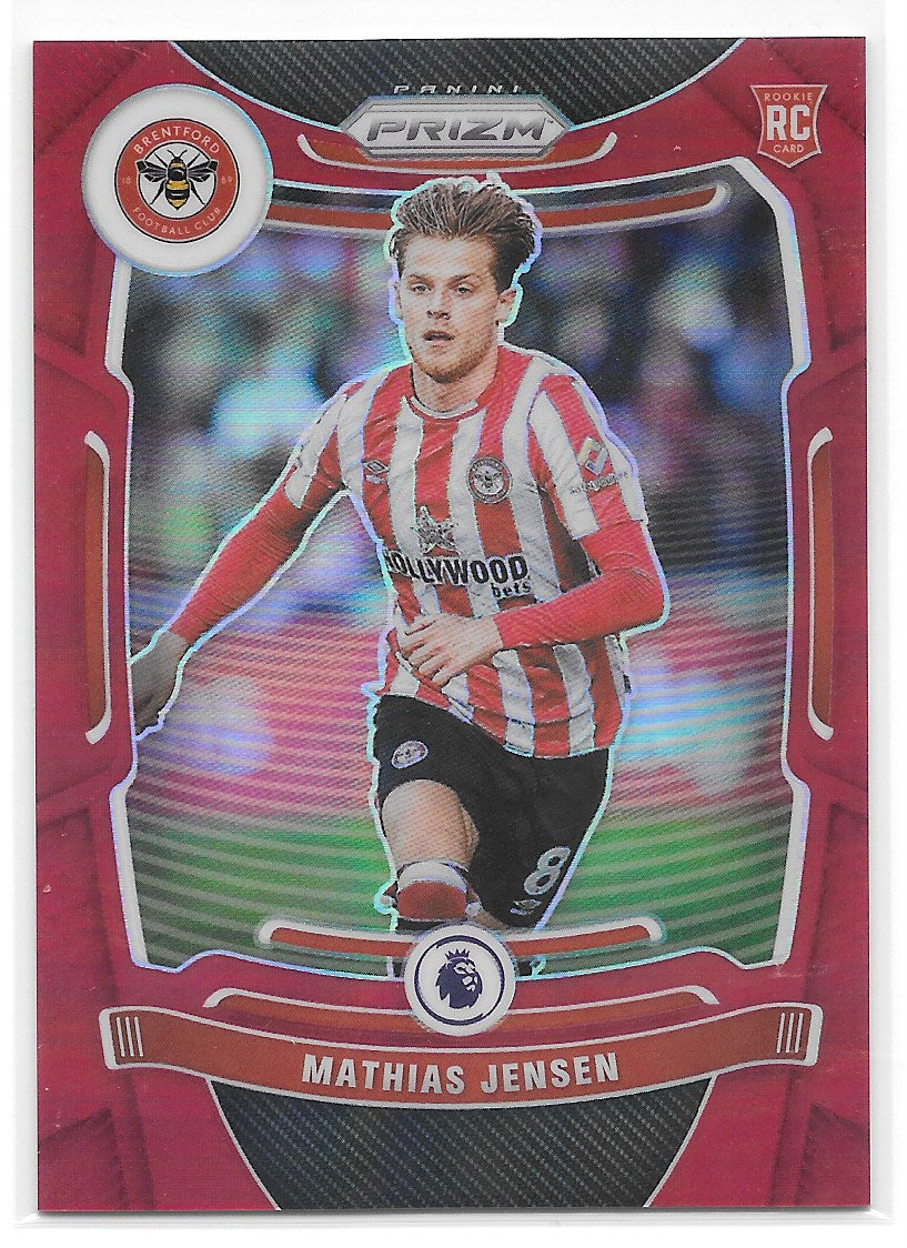 Mathias Jensen (Brentford FC) Red Prizm /199 RC Panini Prizm Premier League 21-22