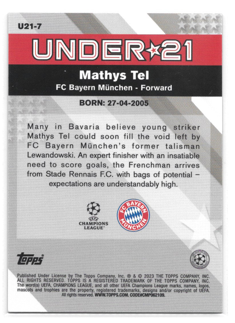 Mathys Tel (FC Bayern Munchen) Under 21 Stars Topps Merlin Chrome UCC 22-23