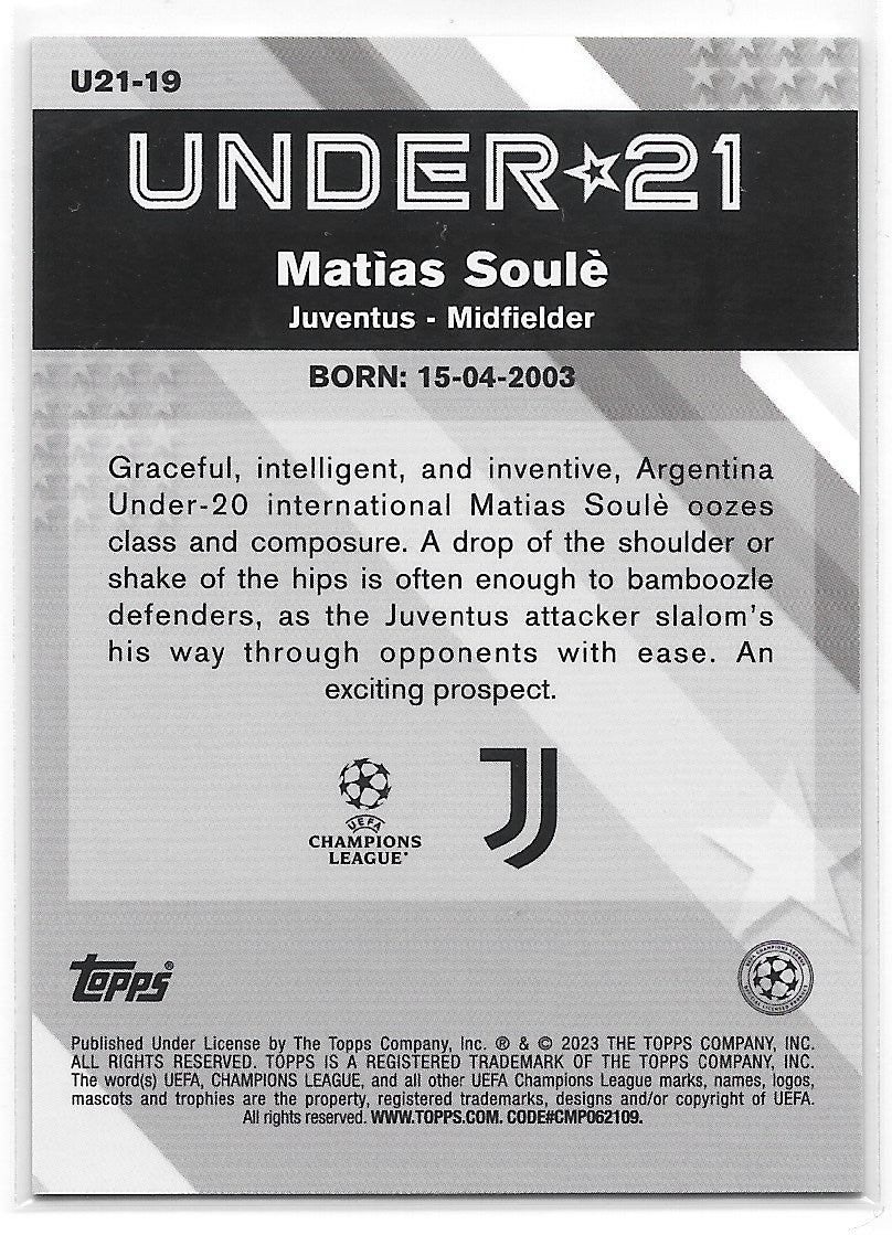 Matias Soule (Juventus) Under 21 Stars Topps Merlin Chrome UCC 22-23