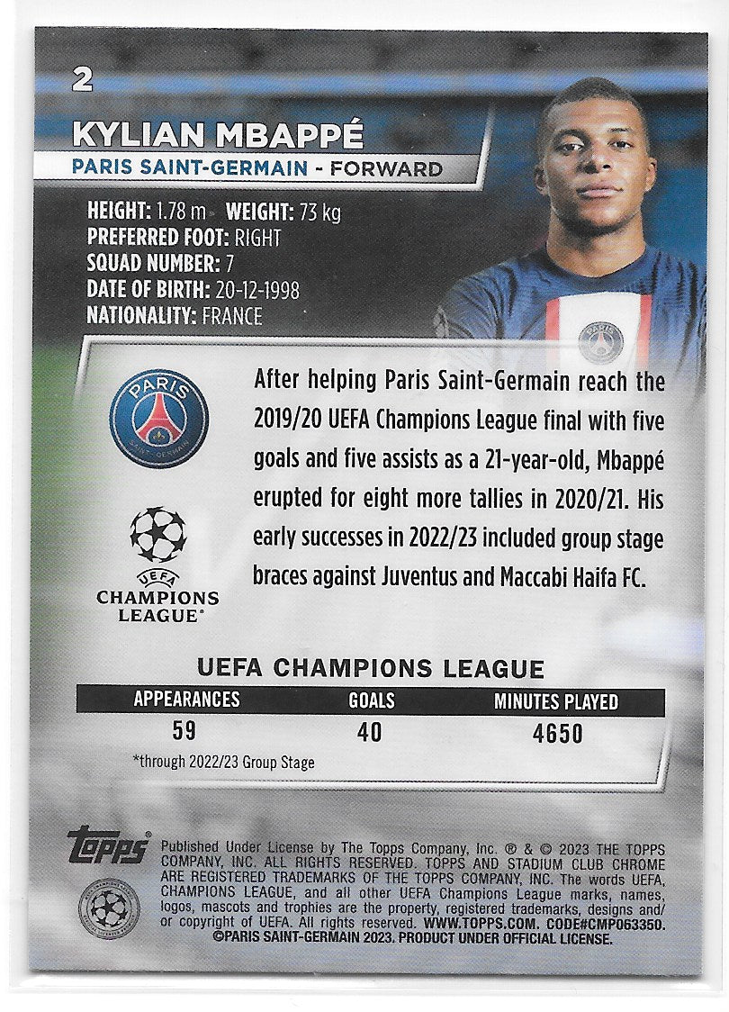 Kylian Mbappe (PSG) Base Topps Stadium Club Chrome 22-23