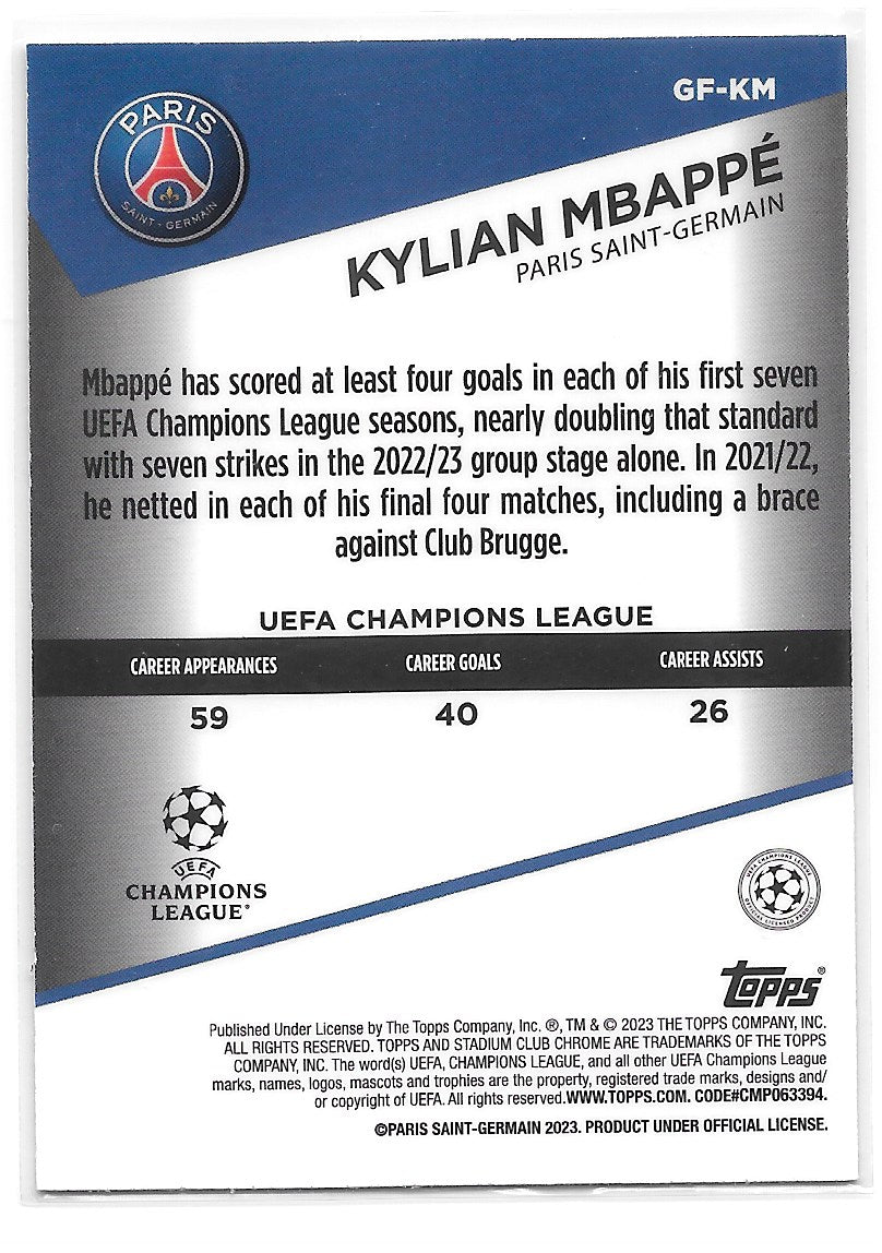 Kylian Mbappe (PSG) Goal Force Topps Stadium Club Chrome 22-23