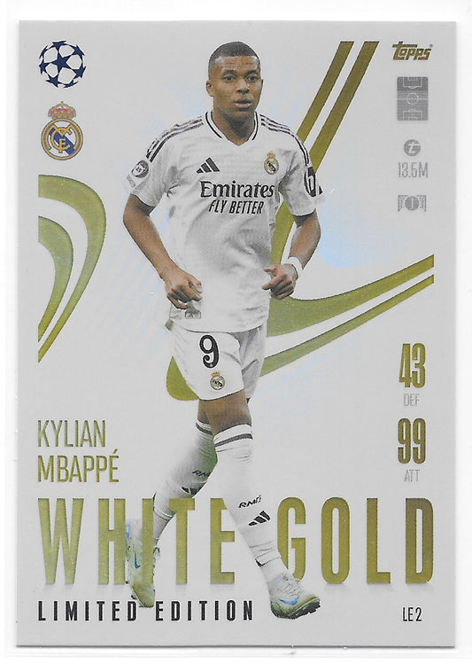 Kylian Mbappe (Real Madrid CF) White Gold Limited Edition Topps Match Attax Extra 24-25