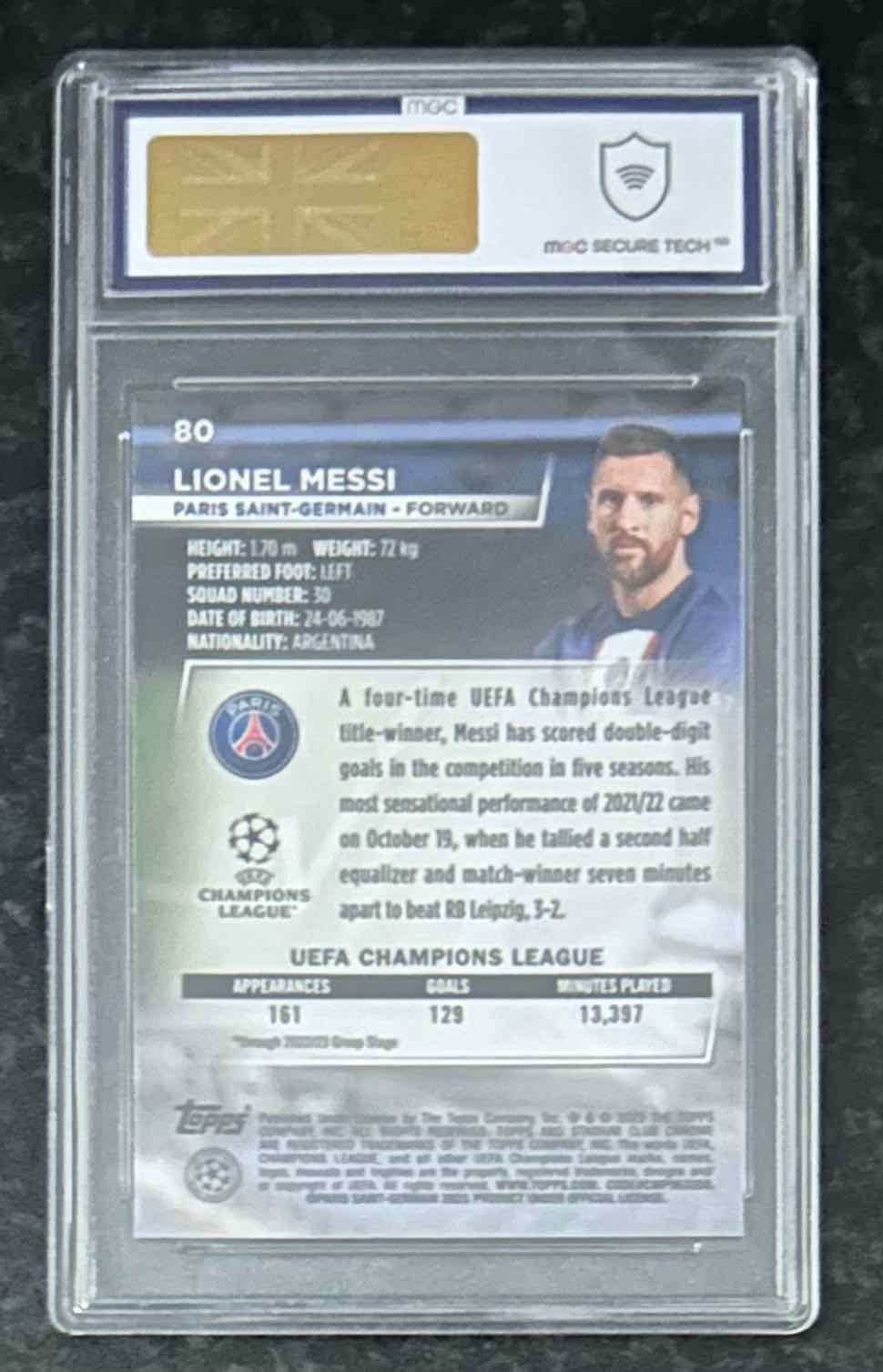 Lionel Messi (PSG) Blue Prism Topps Stadium Club Chrome UCC 22-23 MGC 10