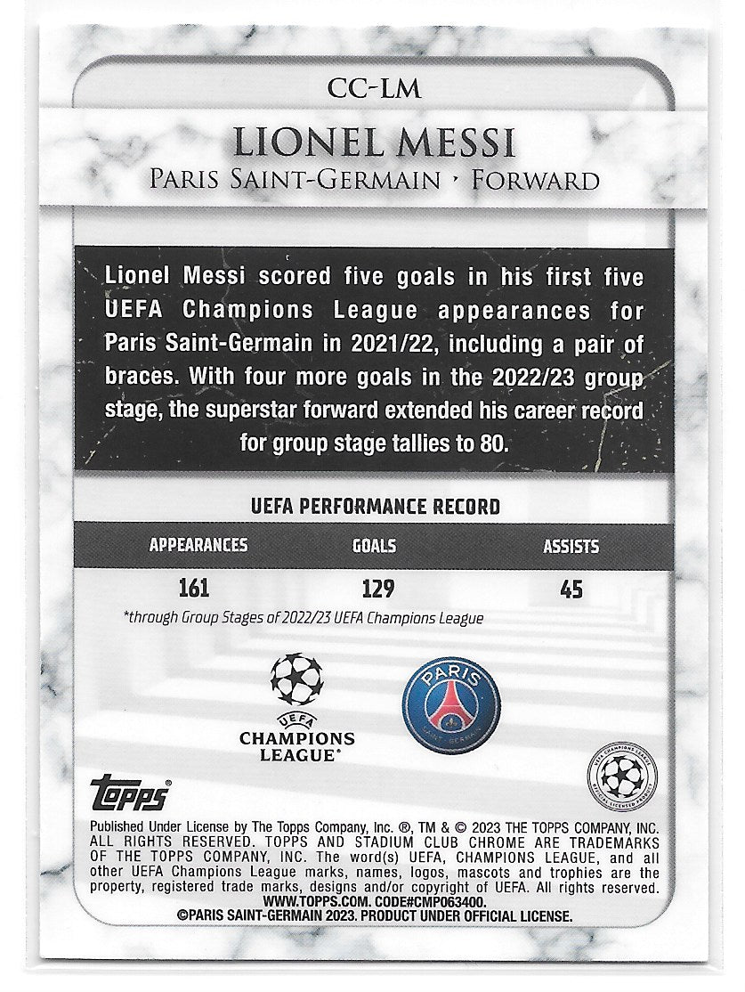 Lionel Messi (PSG) Championship Contributions Topps Stadium Club Chrome 22-23