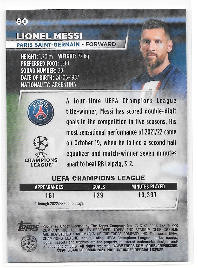 Lionel Messi (PSG) Base Topps Stadium Club Chrome 22-23