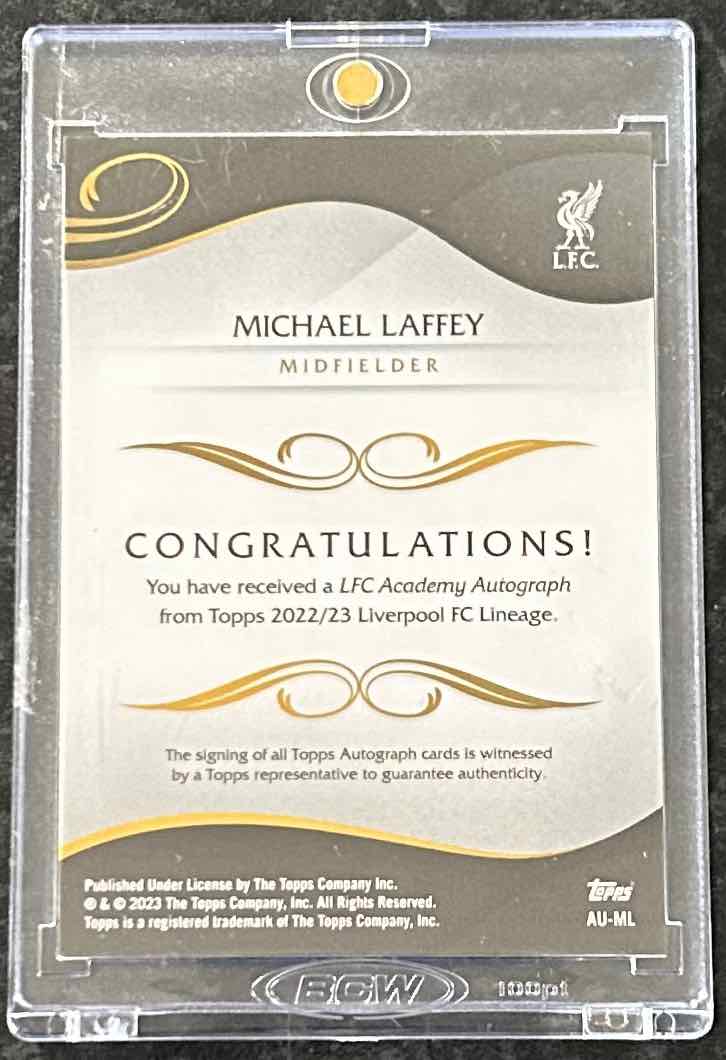 Michael Laffey (Liverpool FC) Academy Autograph 1st Bowman Topps Liverpool Lineage 22-23