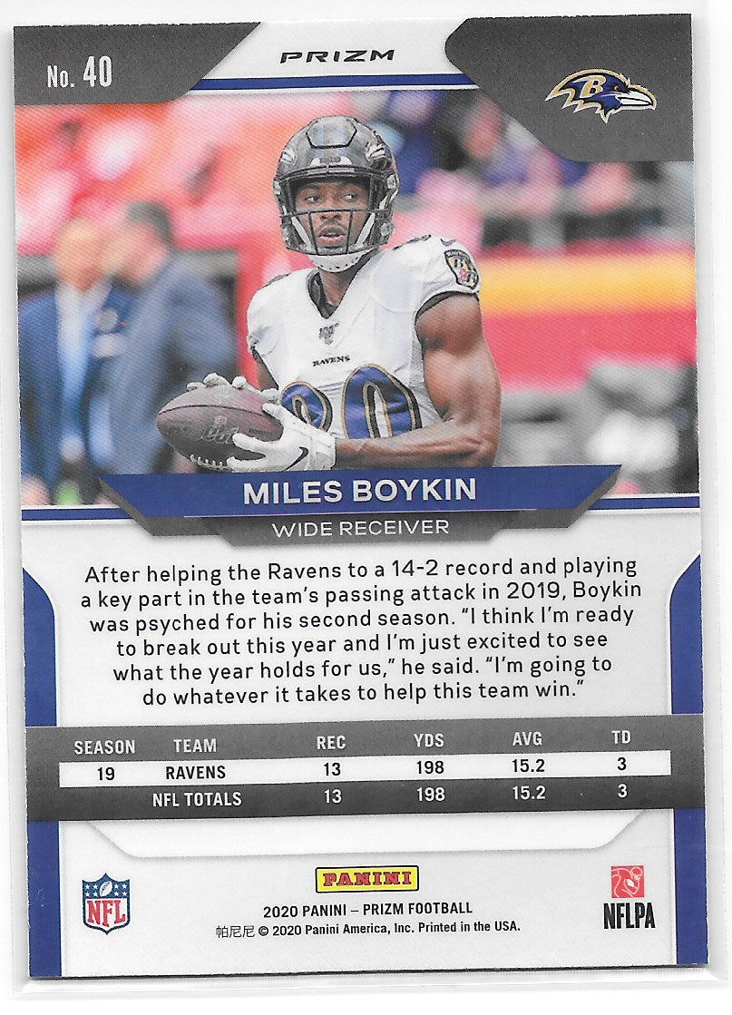 Miles Boykin (Baltimore Ravens) Green Prizm Panini Prizm Football 2020