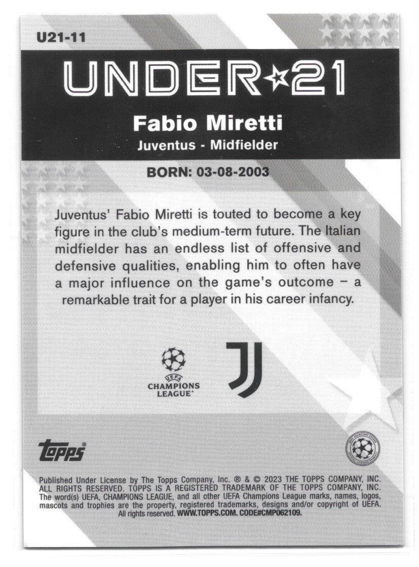 Fabio Miretti (Juventus) Under 21 Stars Topps Merlin Chrome UCC 22-23