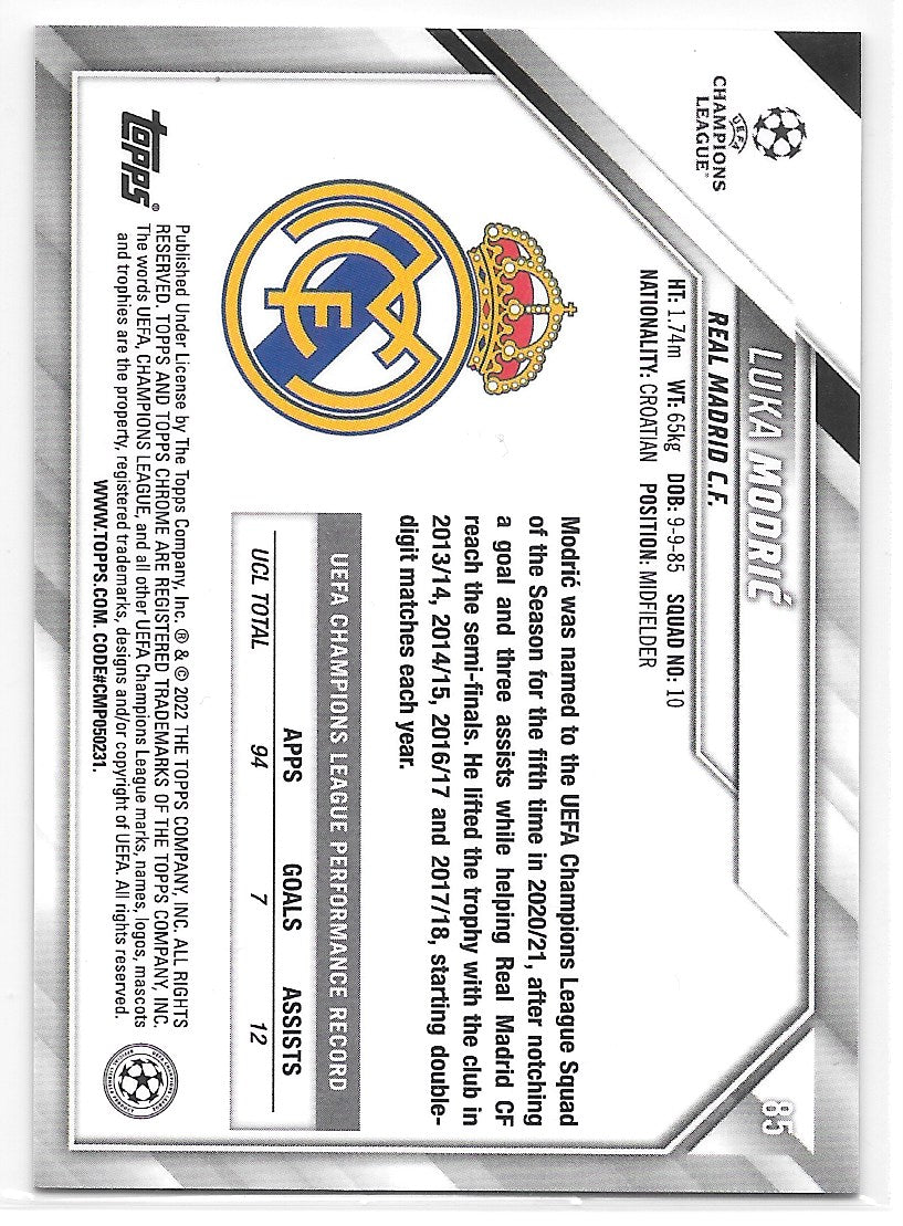 Luka Modric (Real Madrid CF) Black & White Ray Wave Topps Chrome UCL 21-22