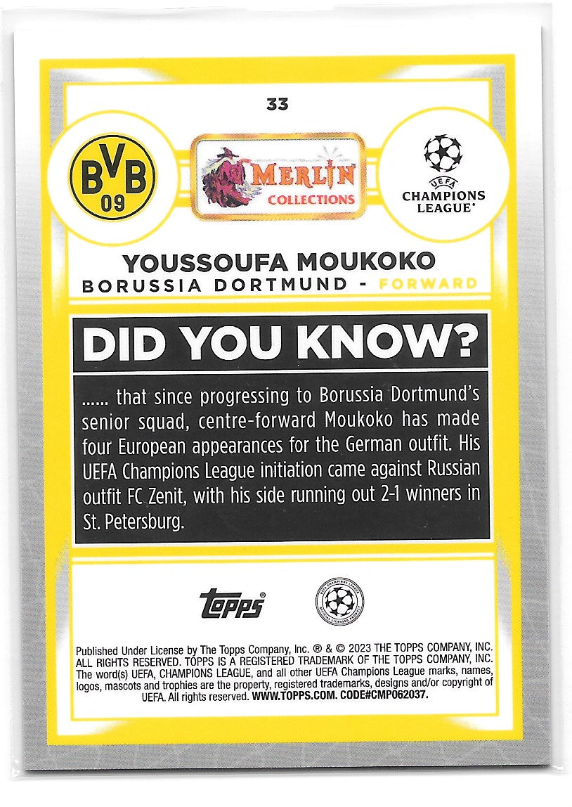 Youssoufa Moukoko (Borussia Dortmund) Gold Refractor /50 Topps Merlin Chrome UCC 22-23
