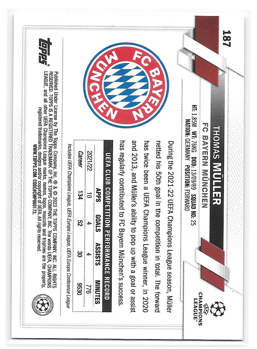 Thomas Muller (FC Bayern Munchen) Black & White Ray Wave Topps Chrome UCC 22-23