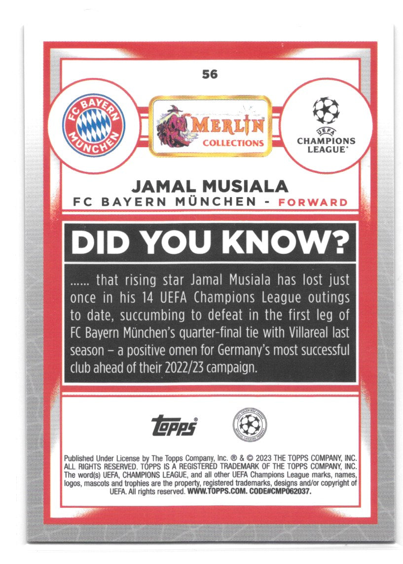 Jamal Musiala (Bayern Munchen) Aqua Prism Refractor Topps Merlin Chrome UCC 22-23