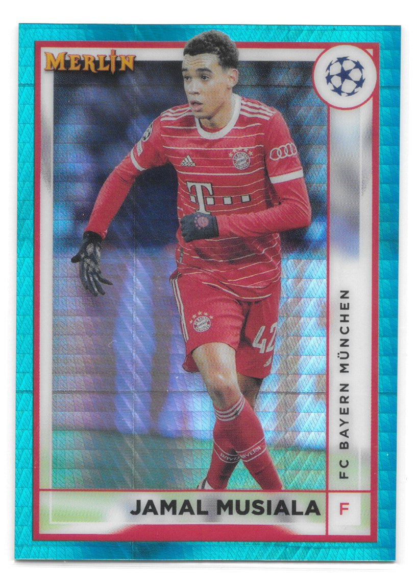 Jamal Musiala (Bayern Munchen) Aqua Prism Refractor Topps Merlin Chrome UCC 22-23