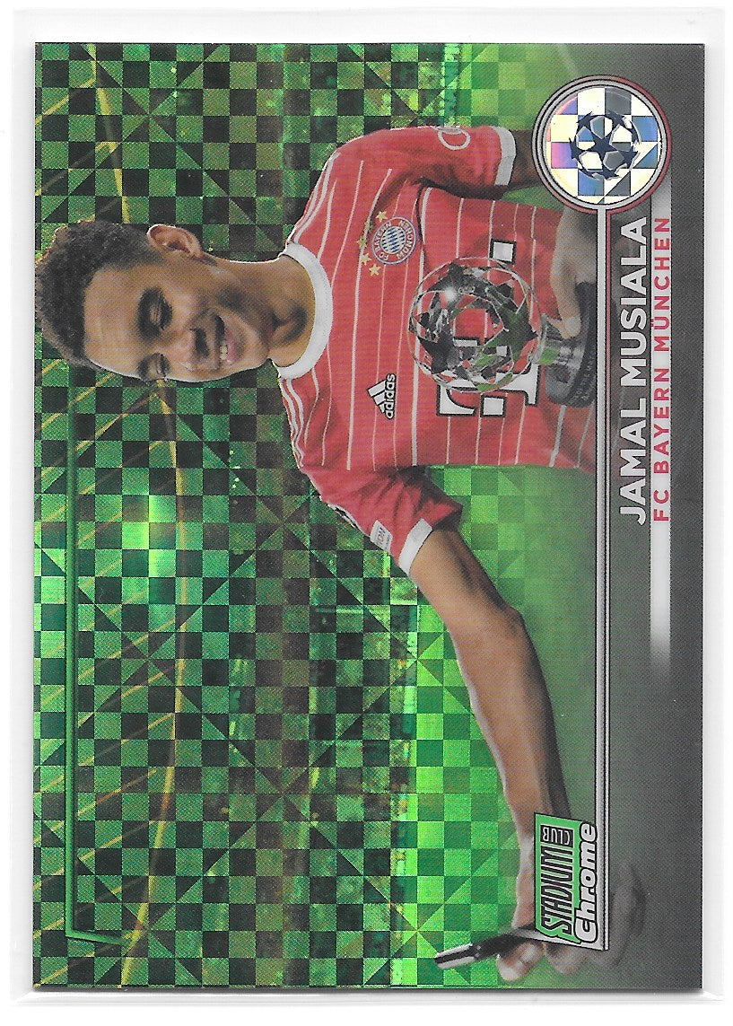 Jamal Musiala (FC Bayern Munchen) Neon Green X-Fractor /175 Topps Stadium Club Chrome 22-23