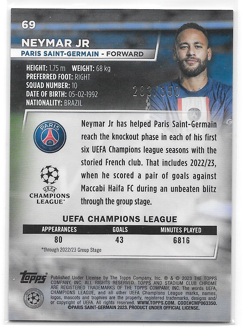 Neymar Jr (PSG) Black & White Prism /350 Topps Stadium Club Chrome 22-23