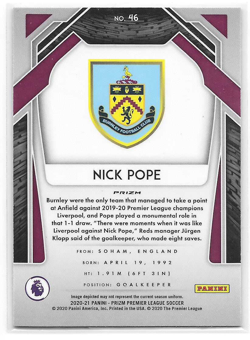 Nick Pope (Burnley FC) Green Pulsar Panini Prizm Premier League 20-21