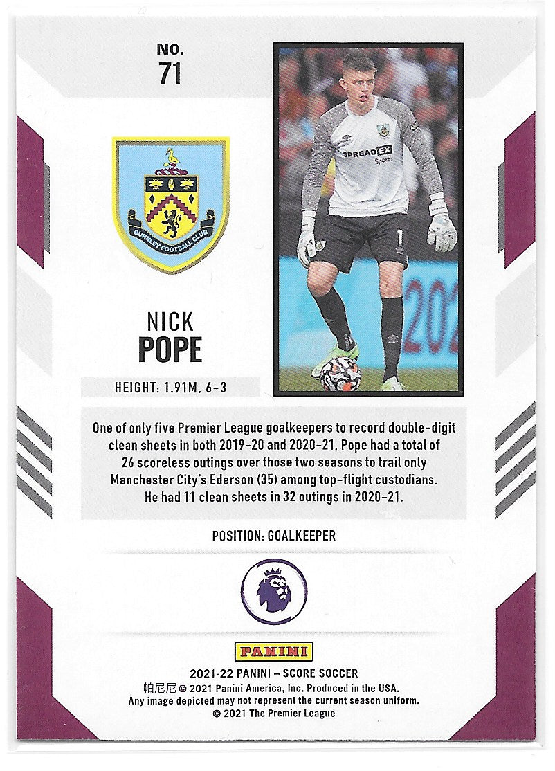 Nick Pope (Burnley FC) Red Laser Panini Score Premier League 21-22