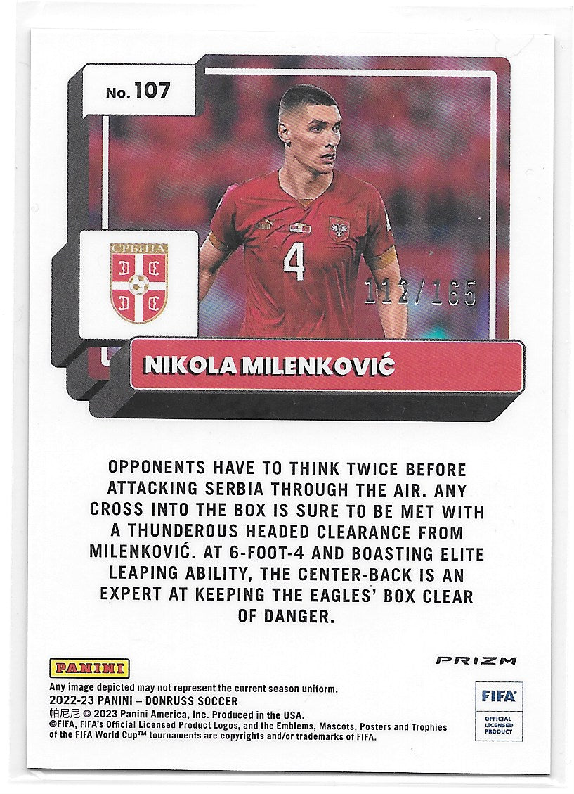 Nikola Milenkovic (Serbia) Optic Red /165 Panini Donruss FIFA 22-23