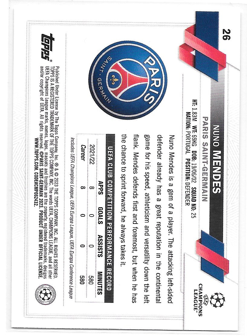 Nuno Mendes (PSG) Starball Foil Future Stars Topps UCC Flagship 22-23