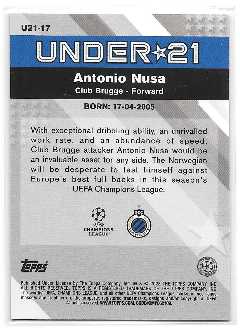 Antonio Nusa (Club Brugge) Under 21 Stars Topps Merlin Chrome UCC 22-23