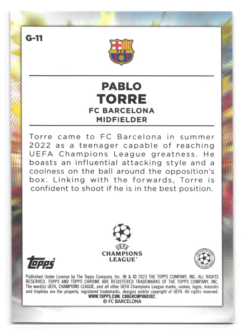 Pablo Torre (FC Barcelona) Golazo RC Topps Chrome UEFA Club Competitions 22-23