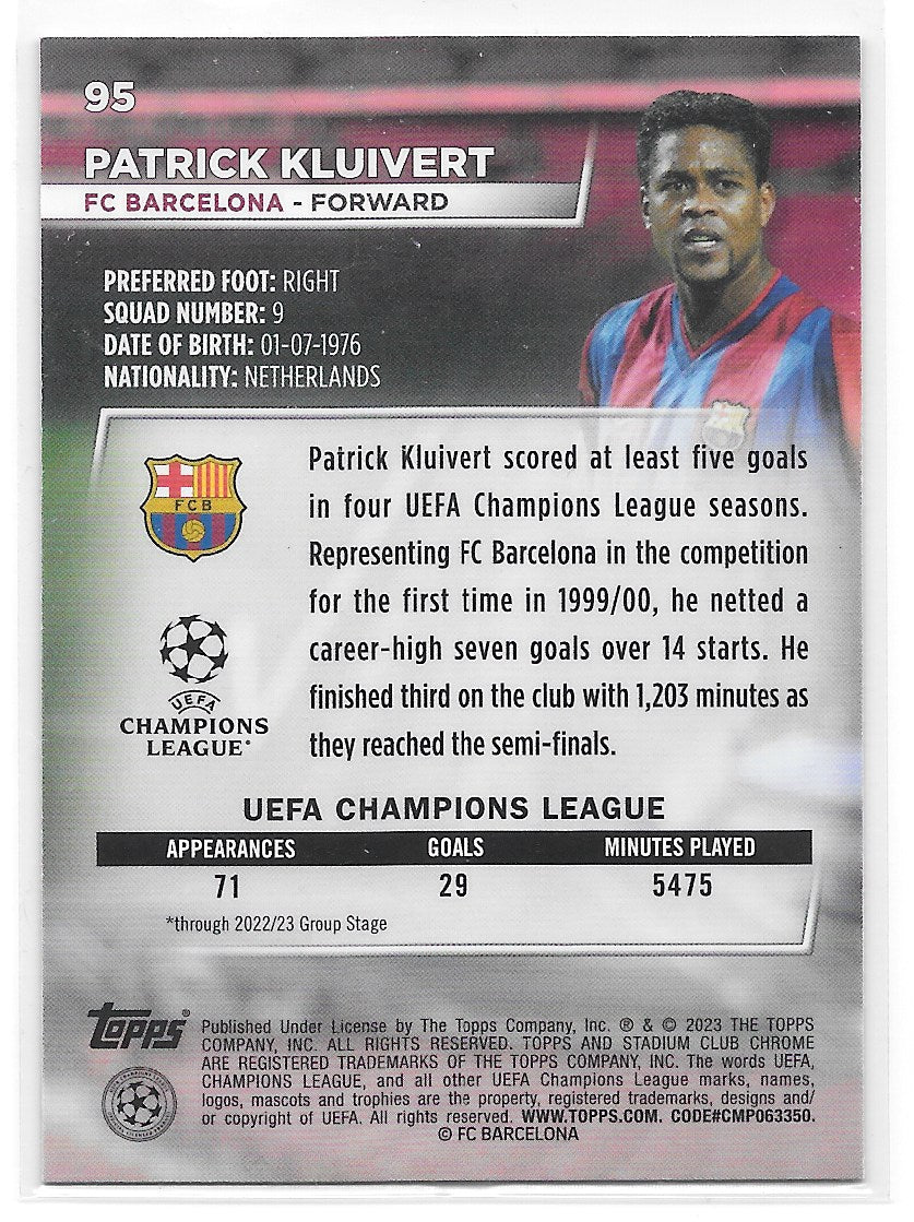 Patrick Kluivert (FC Barcelona) Blue Prism Refractor Topps Stadium Club Chrome 22-23