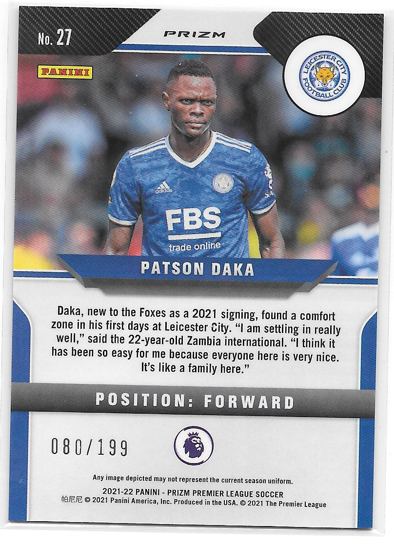 Patson Daka (Leicester City) Red /199 Panini Prizm Premier League 21-22